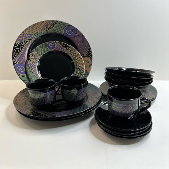 Vtg Arcoroc Tampico Cup and Saucer Set of 3 Funky Groovy Post Modern Memphis - Picture 3 of 6